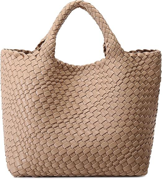 Queenoris Woven Bag for Women, Vegan Leather Tote Bag Large Summer Beach Travel Handbag and Purse... | Amazon (US)