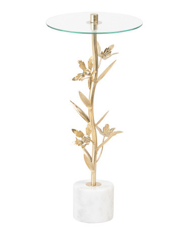 25in Metal Flower Marble Base Table | TJ Maxx