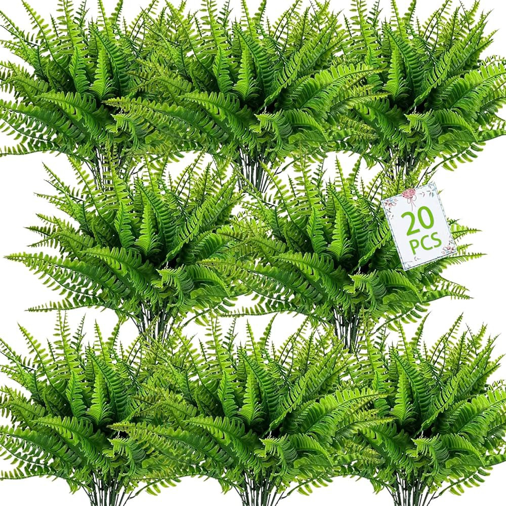 LZAAYNGS 20 Bundles Artificial Plants, Fake Boston Fern Greenery Outdoor UV Resistant No Fade Fau... | Amazon (US)