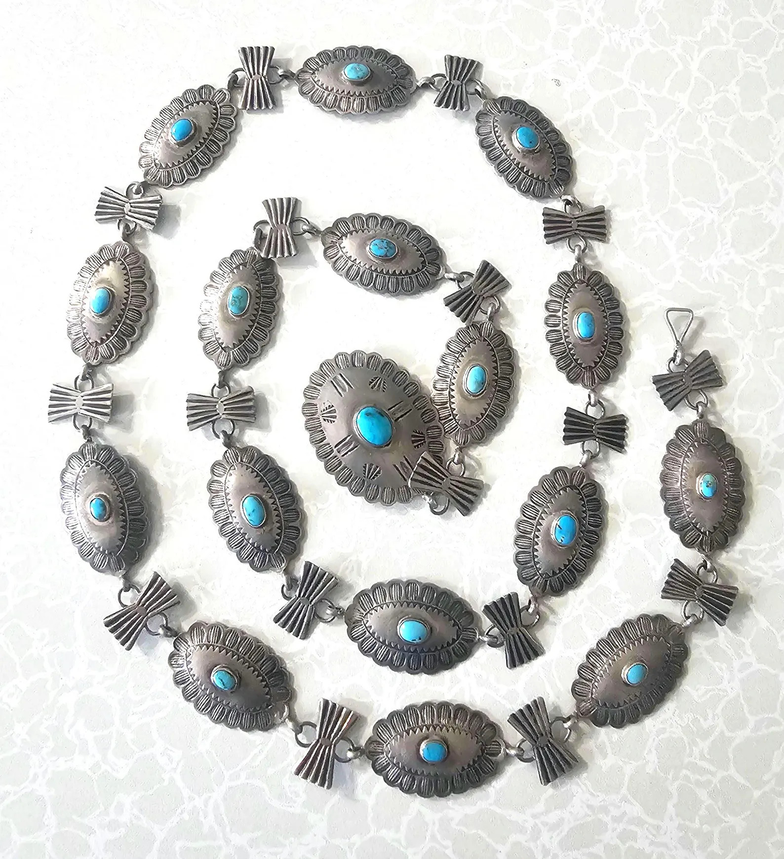 Vintage Stamped Sterling Silver and  Turquoise Concho Belt 40.5 inches | Etsy (Global)