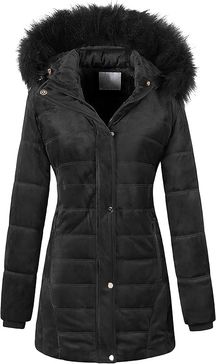 Chrisuno Women's Warm Winter Coat Velvet Puffer Jacket Quilted Faux Fur Hood | Amazon (US)