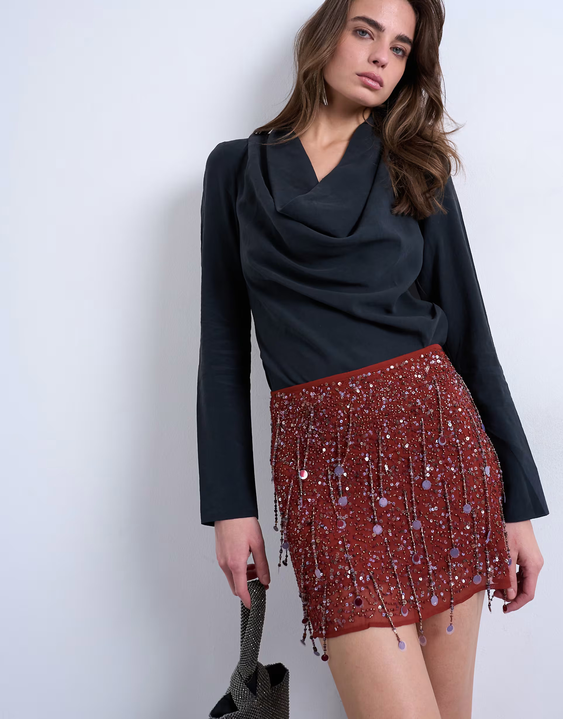 Topshop sequin mini skirt in burgundy | ASOS (Global)