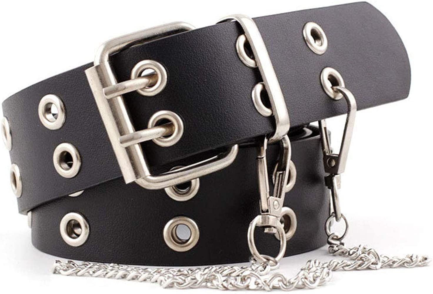 INOGIH Double-Grommet-Belt Leather Punk-Waist-Belt with Chain for Women Jeans Dresses | Amazon (US)