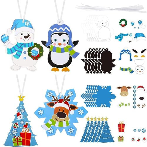 Civaner Christmas Crafts for Kids, Christmas Arts and Crafts DIY Xmas Tree Ornament Kit Make Your Own Xmas Craft Projects for Kids Ages 6-8 8-12, 4 Styles(24 Sets) | Amazon (US)