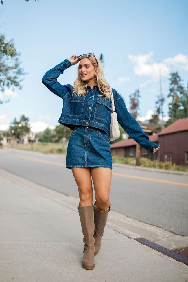 Grand Things Dark Wash Crop Denim Jacket | Pink Lily