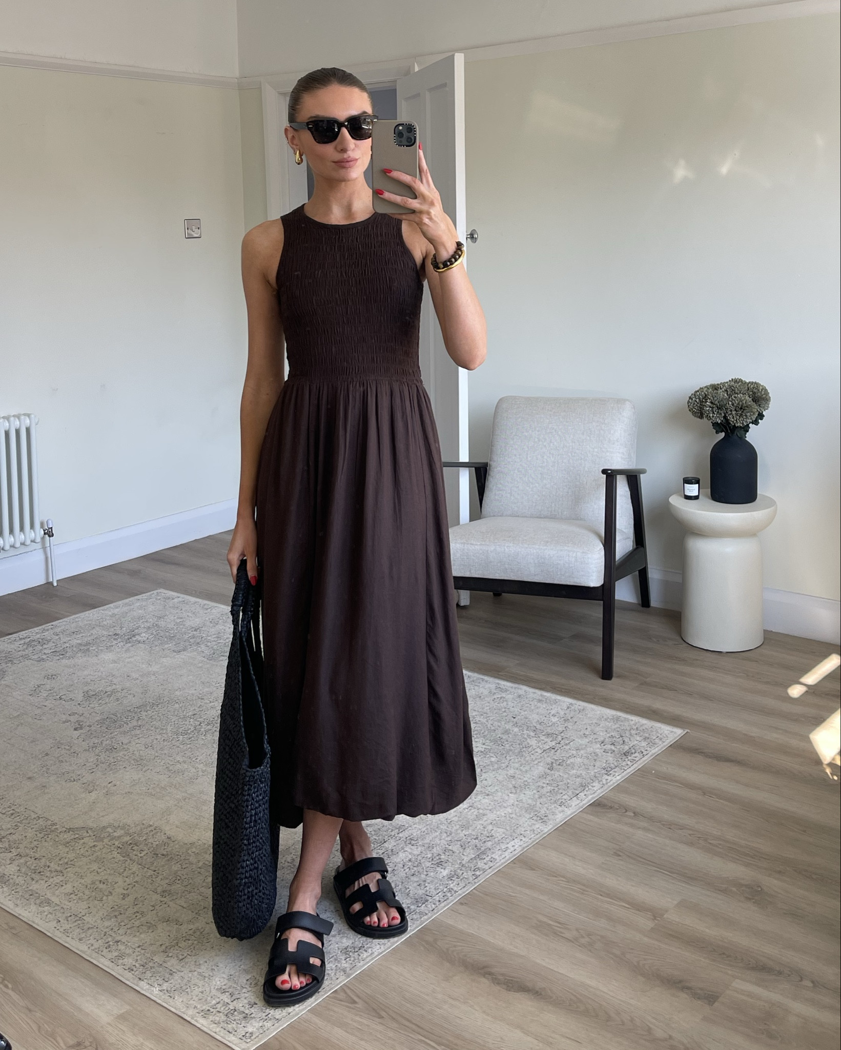 River island new in 
Wearing a size 8 in the brown dress
Large black raffia bag 
rayban sunglasses
Hermes chypre sandals, dupes linked 



#LTKspring #LTKuk #LTKsummer