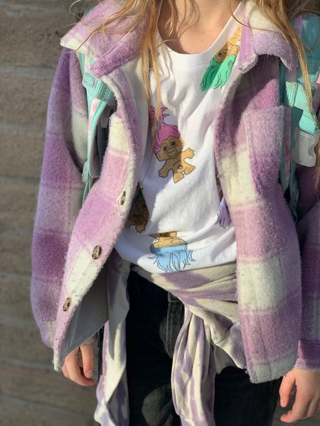 90s Day outfit for girls 💜 vintage trolls, flannel, grunge tie dye hoodie, converse high tops. 

#LTKkids #LTKsalealert #LTKfamily
