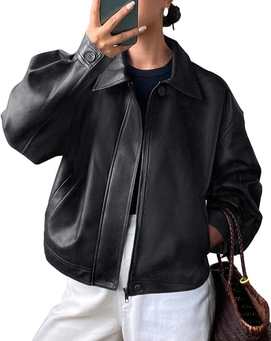 PRETTYGARDEN Women's Faux Leather Oversized Motorcycle Jackets | Amazon (US)