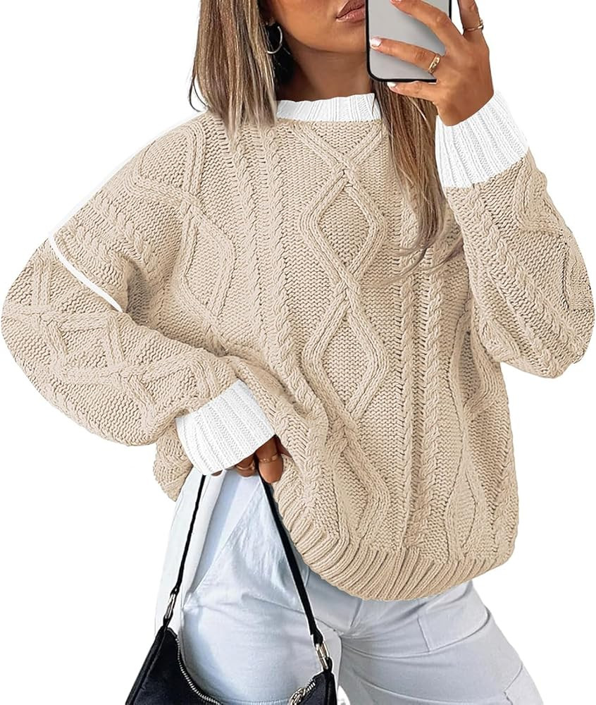 Disamer Womens Sweaters Oversized Cable Knit Sweater Fall Clothes 2025 Fashion Outfits Long Sleev... | Amazon (US)