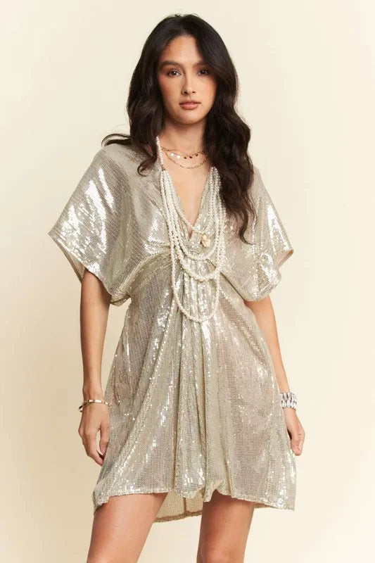 Davi & Dani Sequin Plunge Neck Knot Cut Out Tie Back Party Dress | Socashley Closet