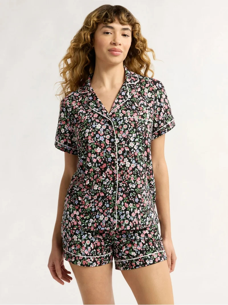 Joypsun Women's Dreamy Soft Collection Notch Collar Top and Shorts Pajama Set, 2-Piece, Sizes XS-... | Walmart (US)