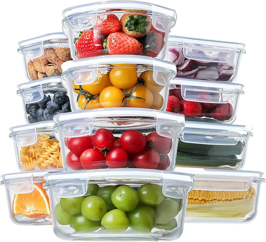 HOMBERKING 24pc Glass Food Storage Containers with Lids, Glass Meal Prep Containers, Airtight Gla... | Amazon (US)