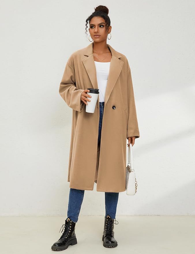 UANEO Women's Wool Blend Coat Oversized Double Breasted Long Trench Overcoat Winter | Amazon (US)