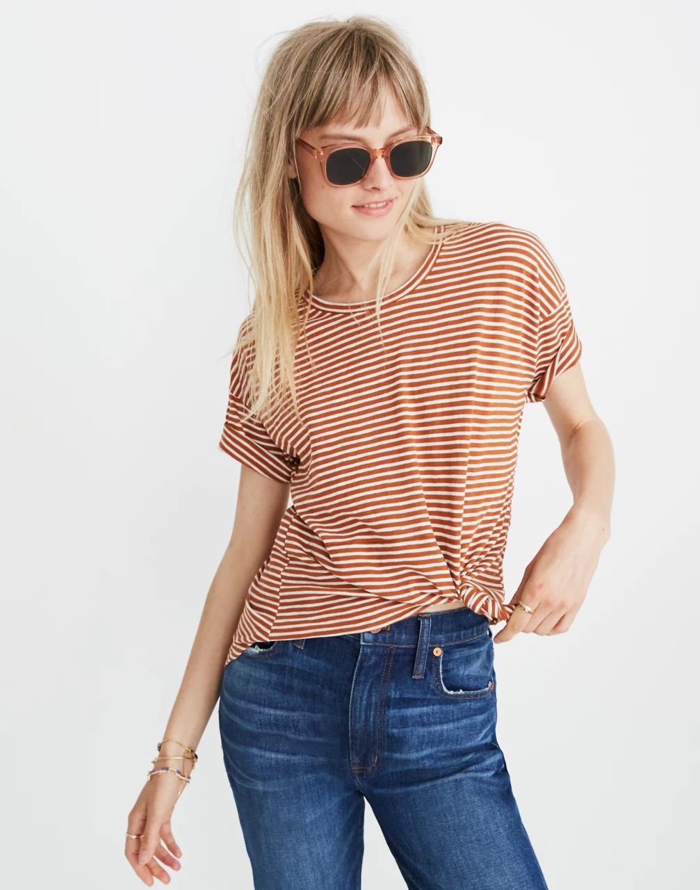 Whisper Cotton Crewneck Tee in Daniela Stripe | Madewell