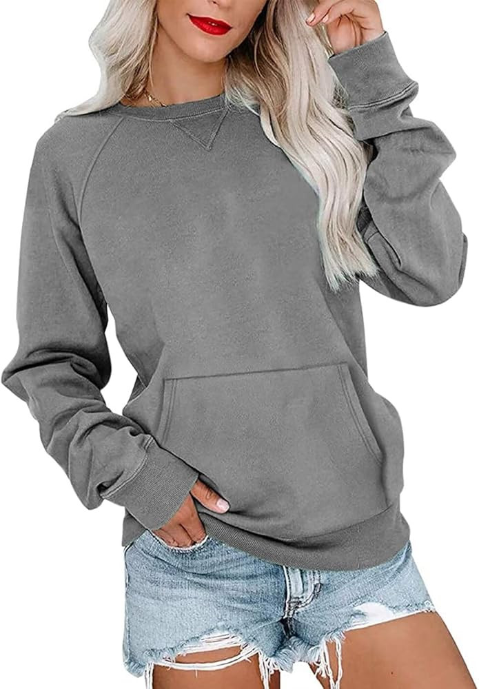 Womens Long Sleeve Sweatshirt Casual Crewneck Cute Pullover Tops Lightweight Sweatshirt with Pock... | Amazon (US)