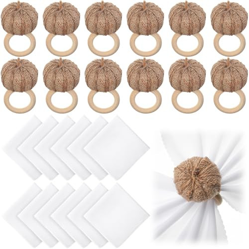 Remerry Fall Thanksgiving Napkin Rings Set of 24 Pumpkin Napkin Ring Holders with Fall Cloth Napkin Fall Themed Napkin for Autumn Thanksgiving Dinner Table Setting Wedding Decoration(White,Burlap) | Amazon (US)