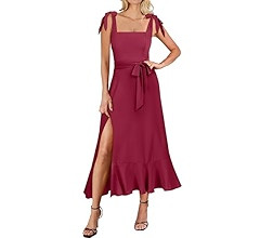 ANRABESS Women's Square Neck Ruffle Split Midi Formal Summer Dress Elegant Wedding Guest Cocktail... | Amazon (US)