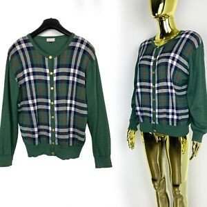 Burberry Vintage Nova Check Green Cotton Knit Sweater Cardigan Gold Buttons | eBay US