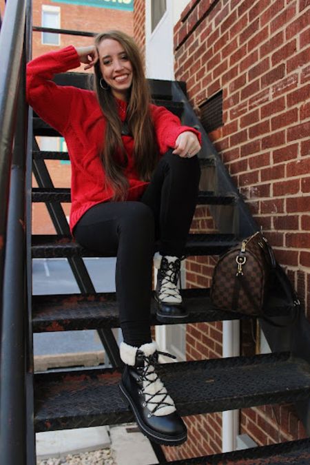 Cozy casual holiday outfit! 
.
Red sweater amazon leggings lace up boots winter outfit Christmas outfit 

#LTKSeasonal #LTKHoliday #LTKshoecrush