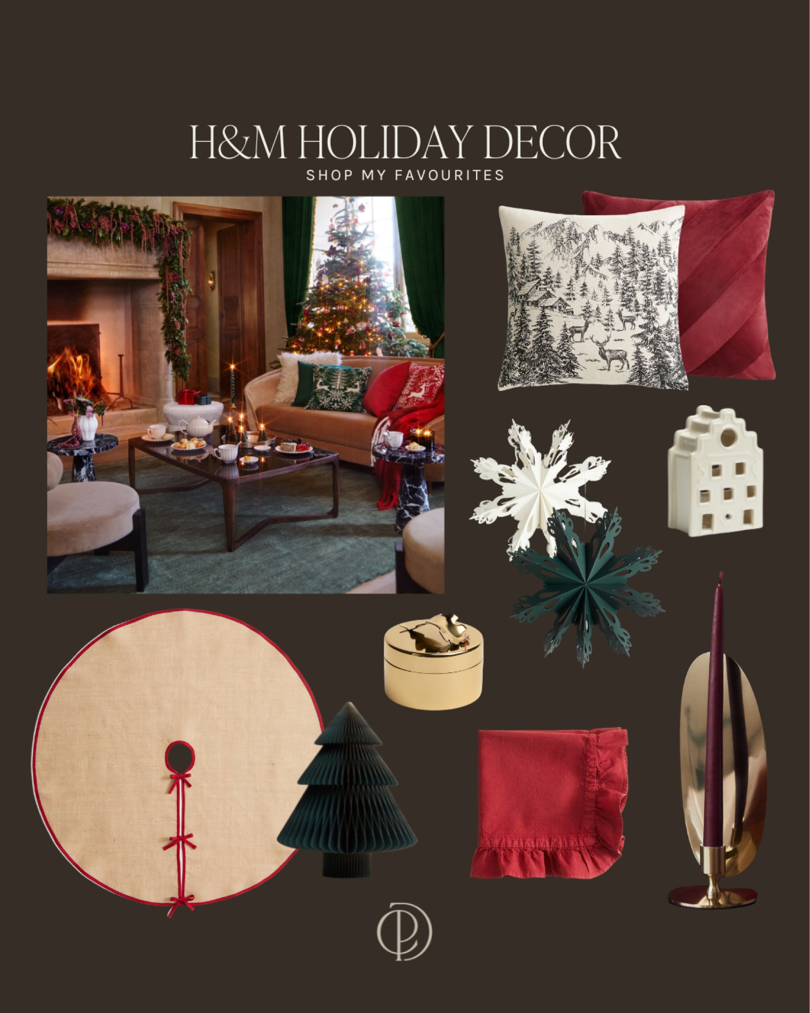 H&M Holiday Decor | H&M Home | Christmas Decor | Holiday Decor | Christmas Inspo | Red Velvet Pillow | Winter Pillows | Linen Bow Tree Skirt | Paper Snowflake Ornaments | Ceramic Christmas House | Gold Candle Sconce | Gold Candlestick Holder | Dark Red Candle Sticks | Gold Decorative Box | Scalloped Placemat | Red Frilly Dinner Napkin | Red Placemat Set | CPD Tailored Homes

#LTKstyletip #LTKcanada #LTKwinter