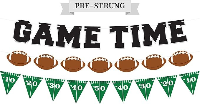 Pre-Strung Game Time Football Banner - No DIY - Football Party Banner - Pre-Strung Garland on 8 f... | Amazon (US)