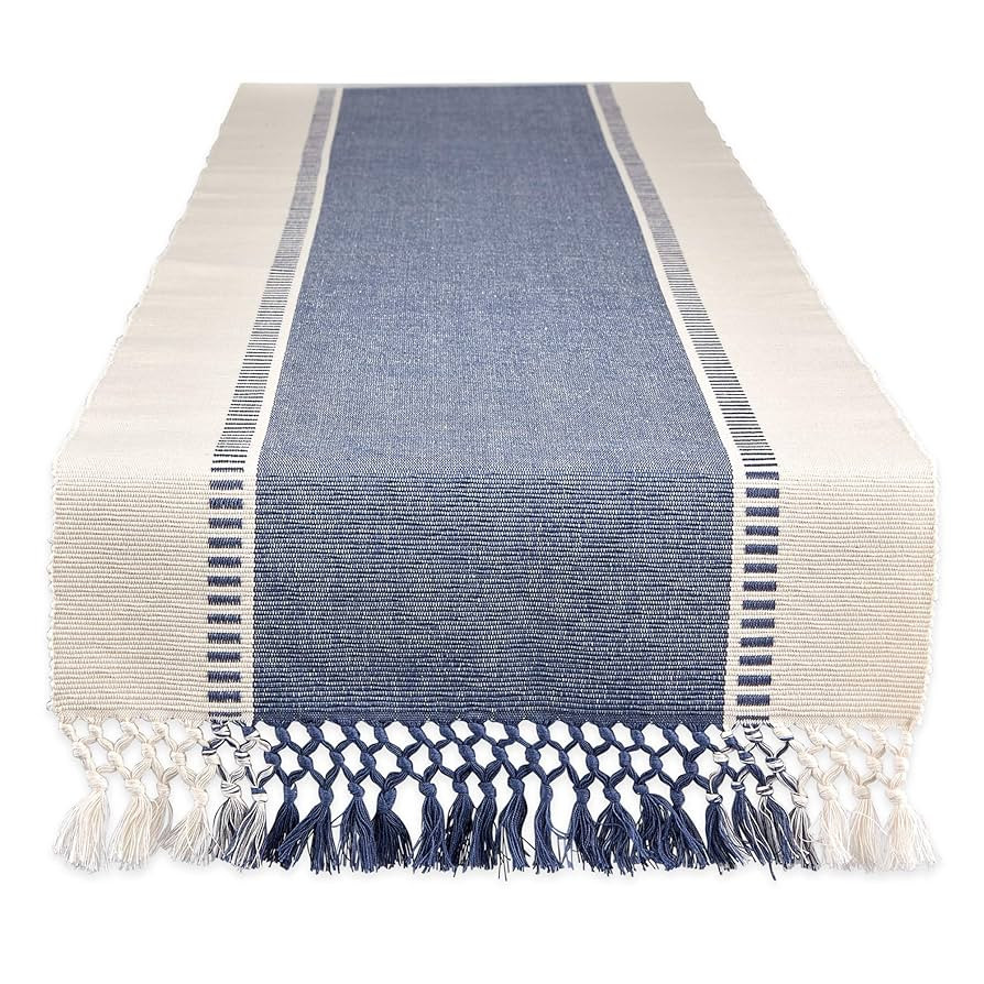 DII Dobby Stripe Woven Table Runner, 13x108 (13x113.5, Fringe Included) French Blue | Amazon (US)