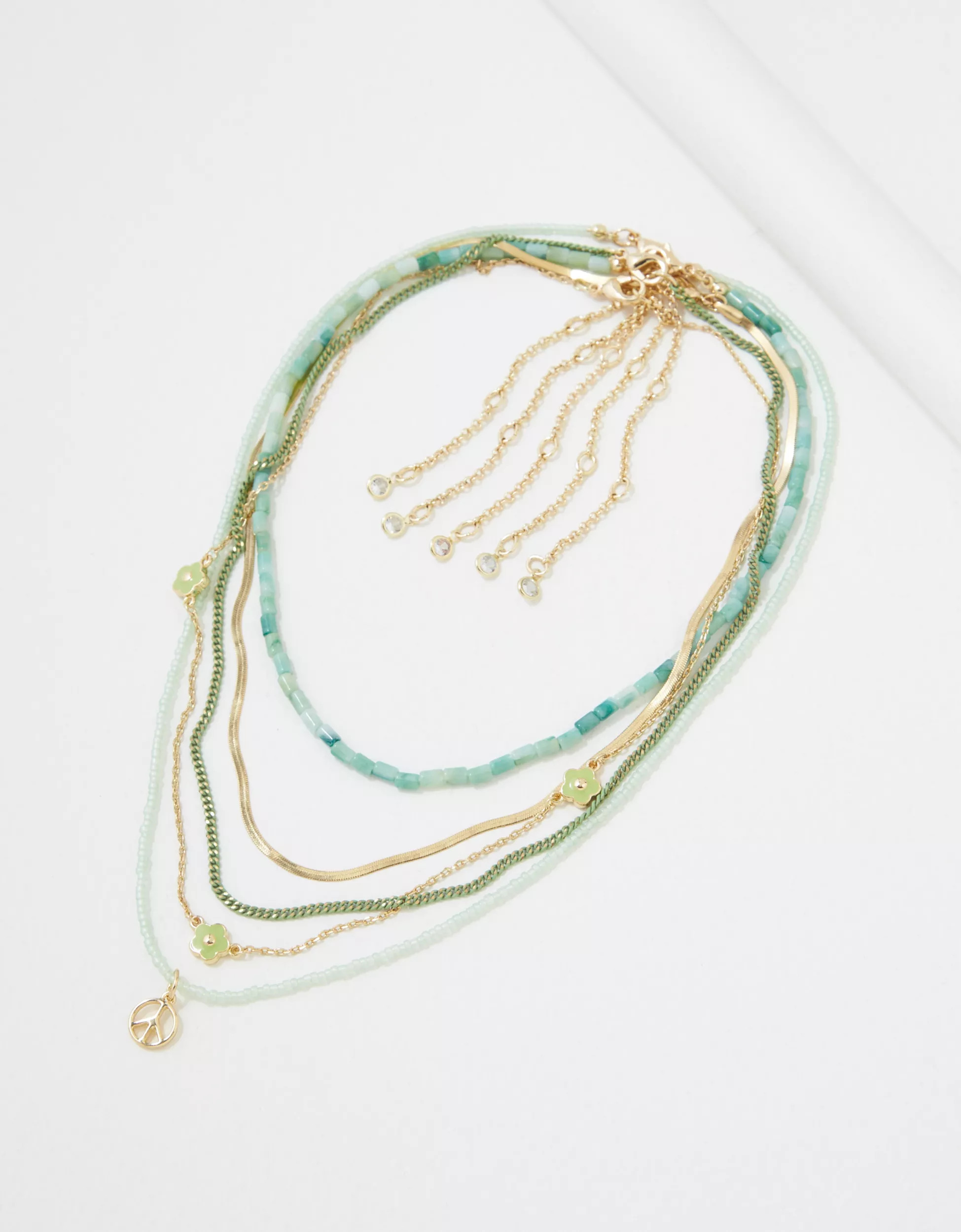AEO Green Peace Necklace 5-Pack | American Eagle Outfitters (US & CA)
