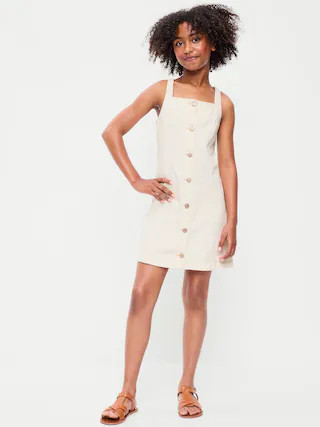 Sleeveless Fit and Flare Button-Front Jean Dress for Girls | Old Navy (US)