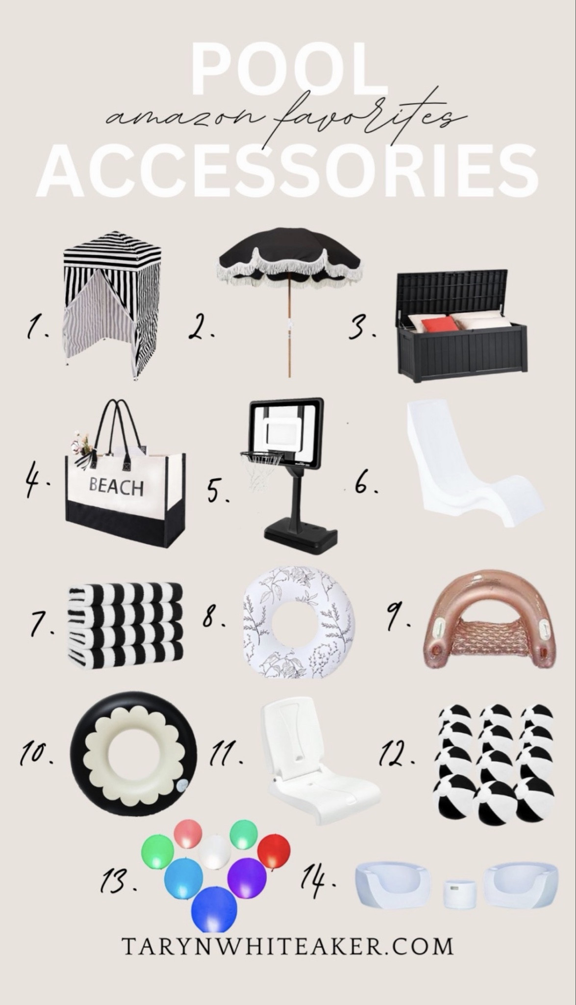 Amazon pool accessories we use every summer.

Pool floats, in pool loungers, striped cabana, patio umbrella, outdoor storage bench, beach tote, pool basketball hoop, beach towels, inflatable pool ring, LED pool lights, poolside chairs, outdoor entertaining essentials.

#LTKHome #LTKSeasonal