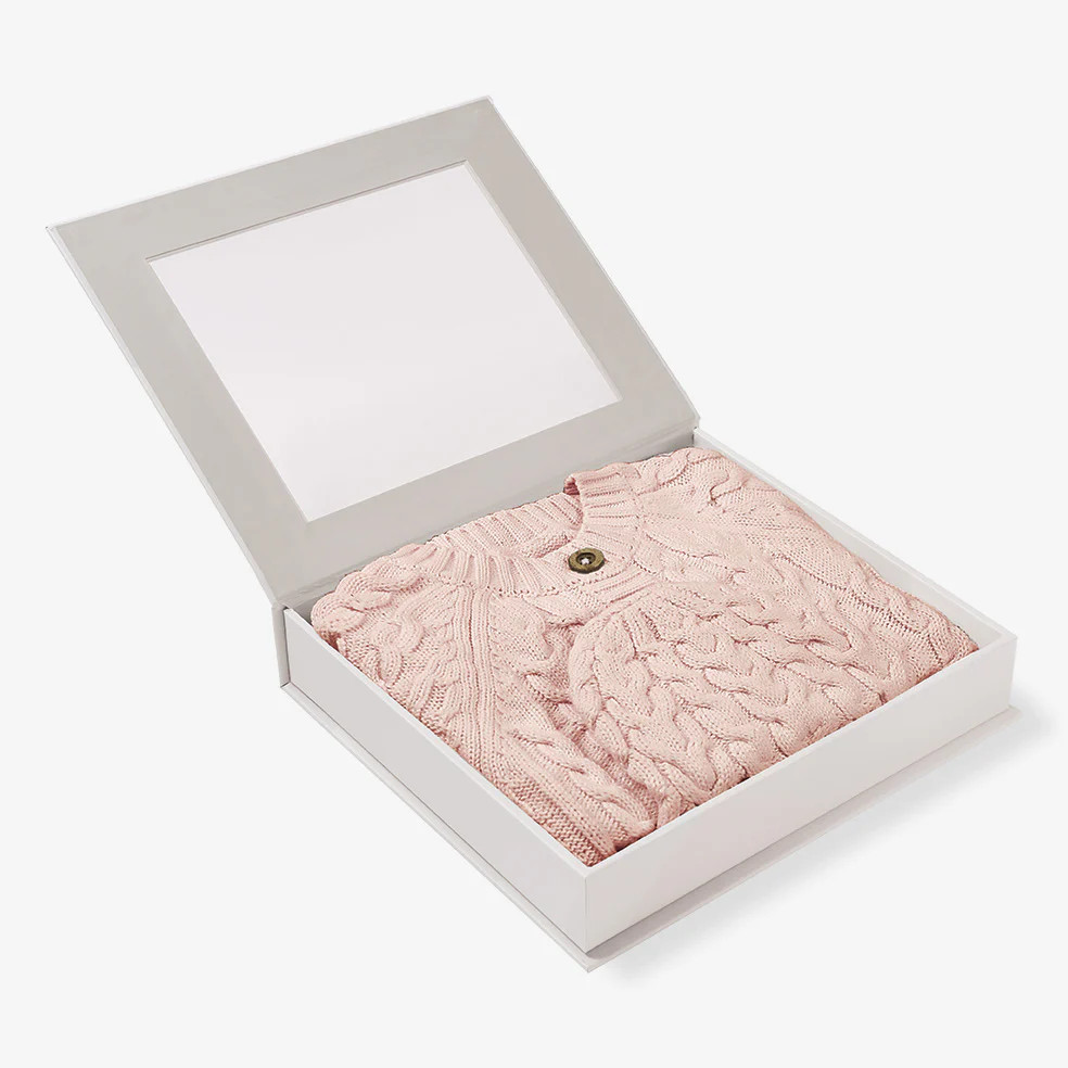 Pale Pink Horseshoe Cable Knit Cardigan & Hat Baby Boxed Gift Set | Elegant Baby