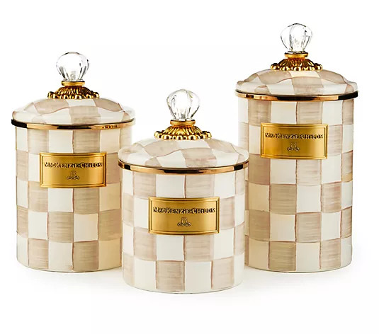 MacKenzie- Childs Set of 3 Enamel Canisters - Sm, Md, & Lg - QVC.com | QVC