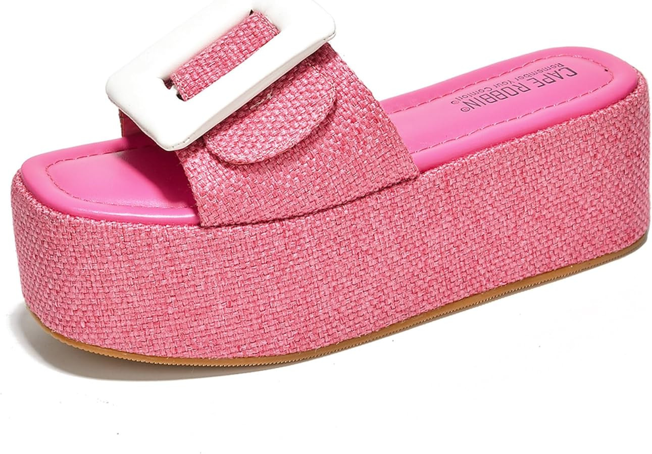 Cape Robbin Indi Platform Raffia Sandals for Women - Chunky Open Square Toe Causal Sandals - Wome... | Amazon (US)