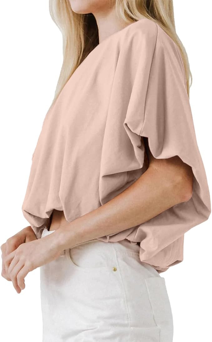 Womens Summer Crewneck Crop Tops Short Sleeve Casual Loose Cropped T Shirts | Amazon (US)