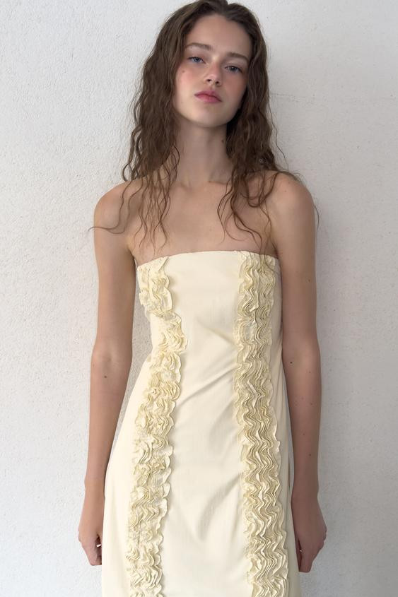 MIDI DRESS WITH EMBOSSED RUFFLES | Zara US