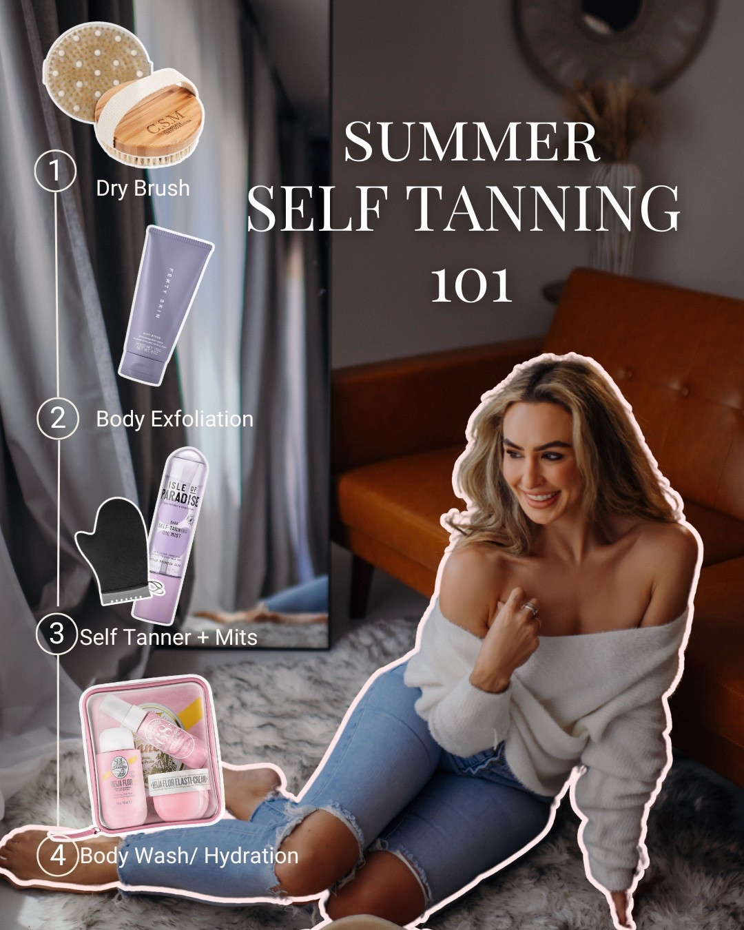 Welcome to Glow Season ☀️
If you’re new to self-tanning or just want a flawless, streak-free bronze this summer — here’s your no-fail routine:

1️⃣ Exfoliate with a dry brush + sugar scrub (Fenty’s is my go-to)
2️⃣ Make sure skin is 100% dry — no lotion, no oils
3️⃣ Apply with a mitt using the Isle of Paradise dark tanning mist (never straight on the skin!)
4️⃣ Let develop for 4–6 hrs
5️⃣ Finish with Sol de Janeiro’s Flora collection — the body wash & lotion combo is next-level dreamy 🌸

💛 Everything is linked here for your ultimate self-tan setup.
Whether it’s your first glow-up or your weekly refresh — this is your foolproof formula.

#LTKSeasonal #LTKStyleTip #LTKBeauty