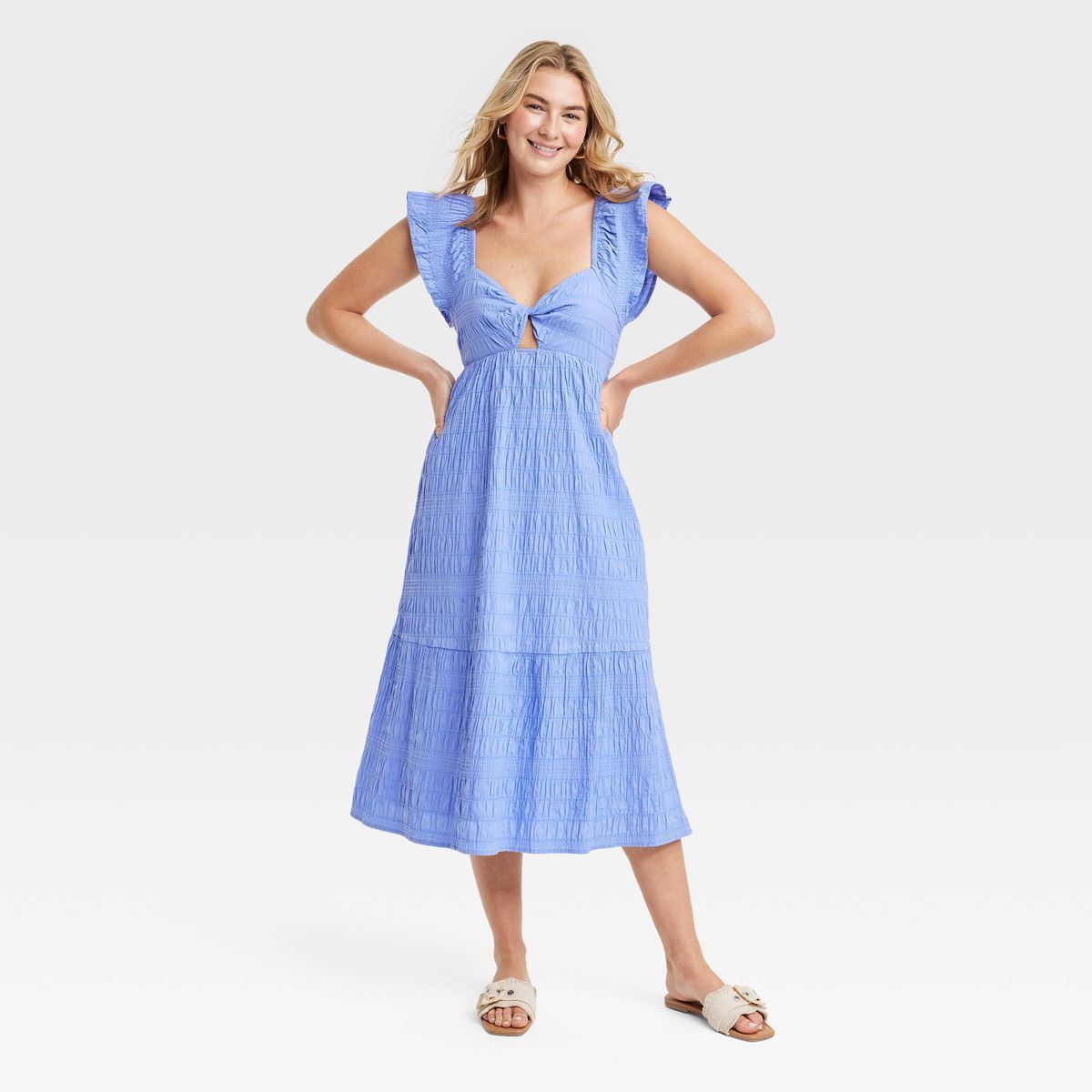 Women's Flutter Short Sleeve Midi A-Line Dress - Universal Thread™ Blue S | Target