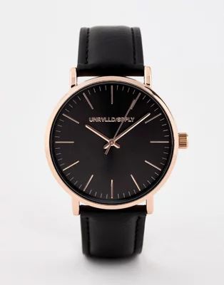 ASOS DESIGN watch in black with rose gold case | ASOS (Global)