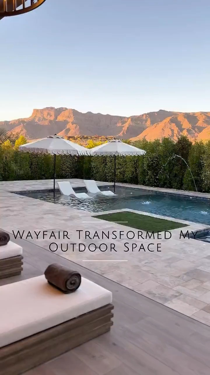 This Wayfair refresh transformed my outdoor space! ☀️ the wood fluted lounge chairs, gorgeous chaises, modern pool loungers, scalloped umbrellas, concrete tables and greenery give it such a beautiful resort style feel. It’s quickly become one of my favorite spots to relax.

Wayfair outdoor furniture
resort style patio
modern pool loungers
fluted wood outdoor chairs
scalloped patio umbrellas outdoor spring refresh



#LTKHome