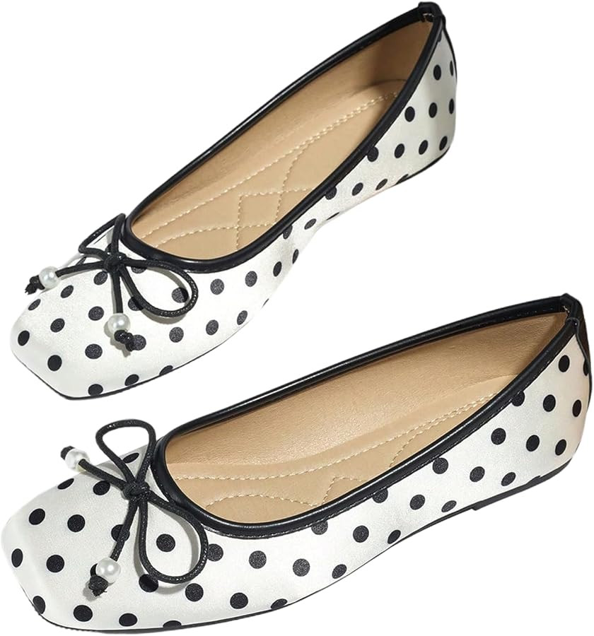 MakeMeChic Women's Bow Knot Polka Dots Flat Shoes Beaded Closed Toe PU Leather Spring Summer Flat... | Amazon (US)