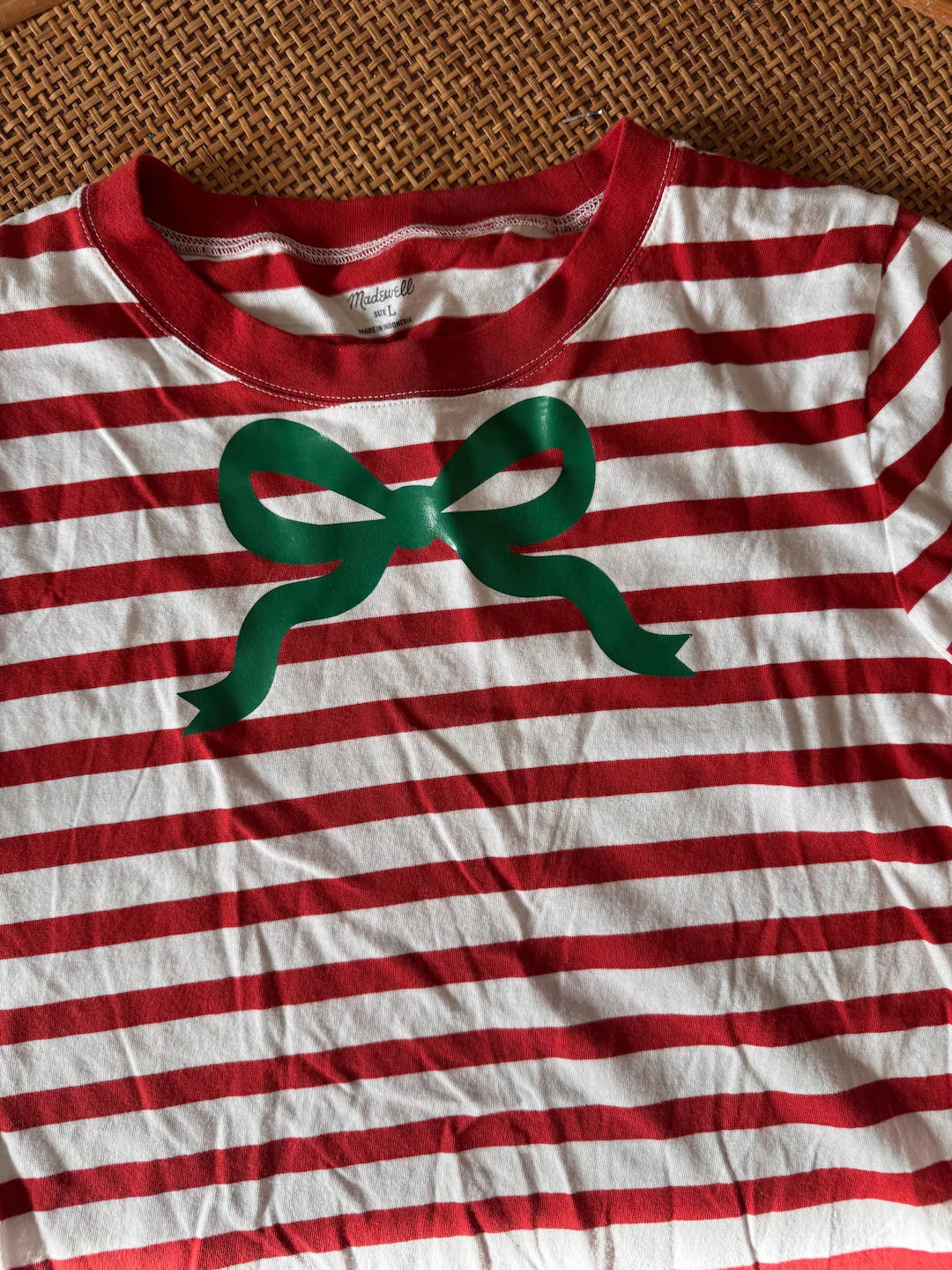 Red Striped Bow Tee - Etsy | Etsy (US)