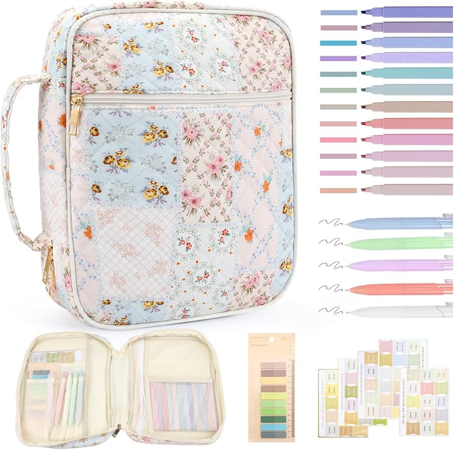 Zkptops Bible Cover Case for Women Girls Large Bible Bag Cotton Quilted Floral Bible Carrying Cas... | Amazon (US)