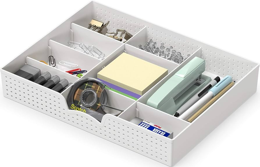Simple Houseware Drawer Organizer Tray with 9 Adjustable Compartments, White | Amazon (US)