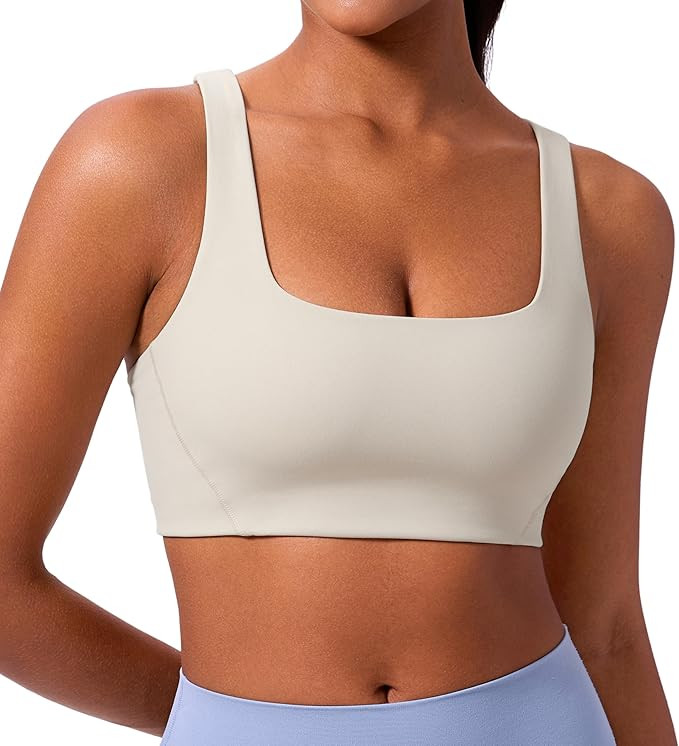 CRZ YOGA Butterlift Double Lined Square Neck Sports Bras for Women - Wireless V-Shaped Racerback ... | Amazon (US)
