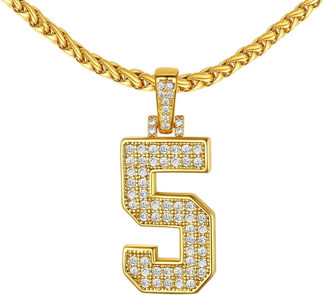 FindChic Bling Number Necklace for Men Hip Hop Cubic Zirconia 18K Gold Plated Custom Name/2 Row B... | Amazon (US)