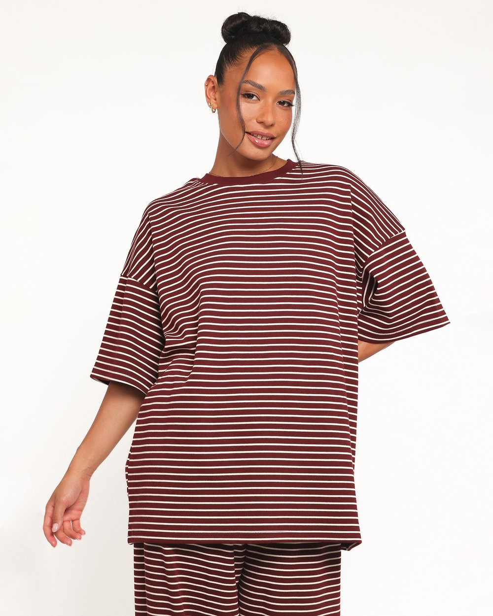 Wilda Oversized Tee - Burgundy Cream Stripe | THE ICONIC (AU & NZ)