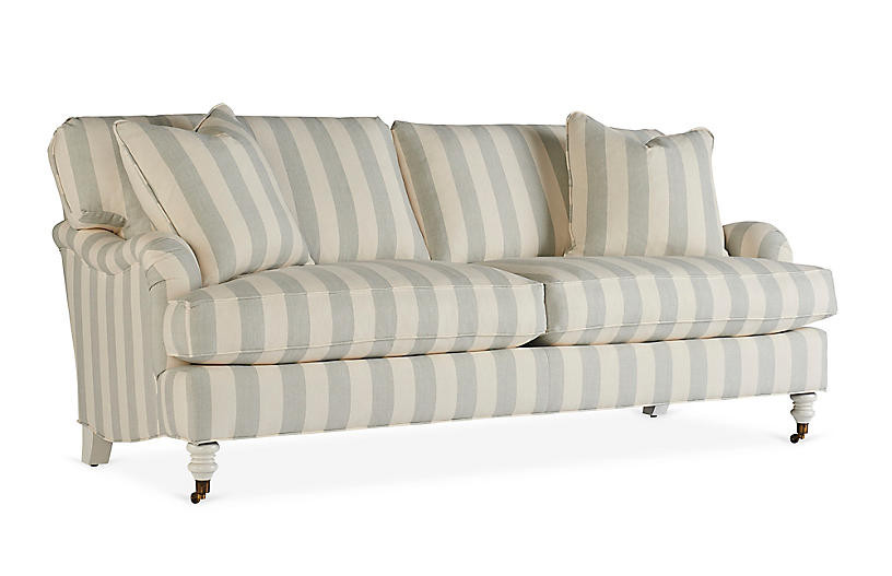 Brooke Sofa, Beige/Seafoam Stripe | One Kings Lane