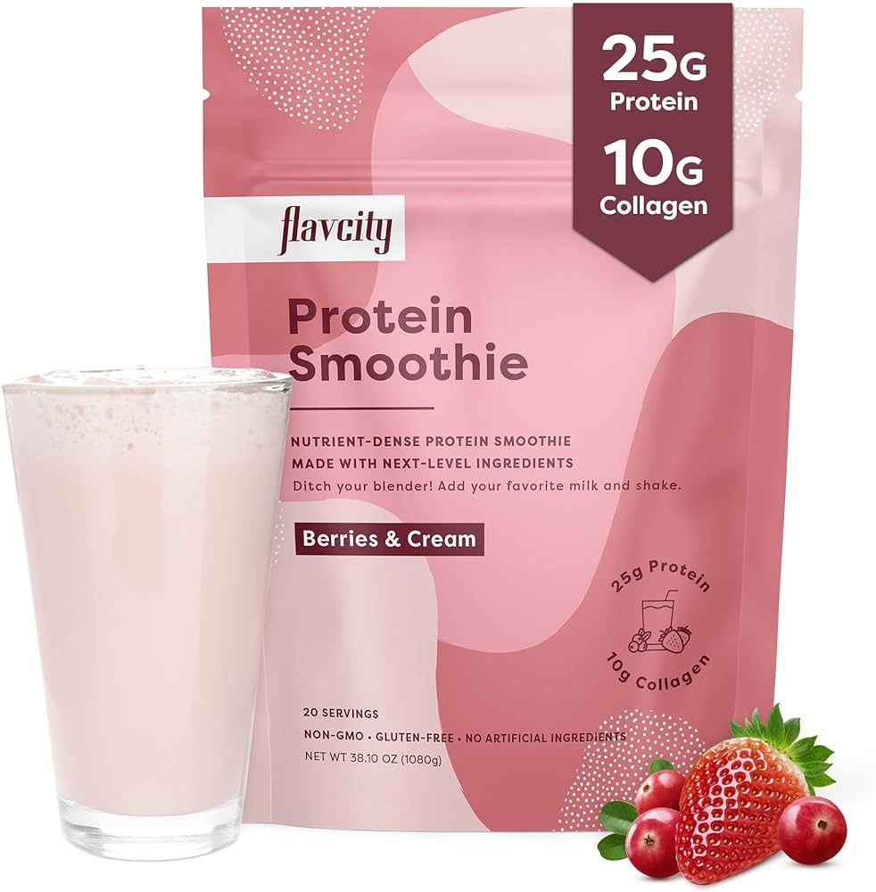 FlavCity Protein Powder Smoothie, Berries & Cream - 100% Grass-Fed Whey with Collagen (25g of Pro... | Amazon (US)