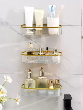 1pc 9.64inch Punch-free Bathroom Storage Rack, Hold Up To 3kg、6.61lb Wall-mounted Household Kit... | SHEIN