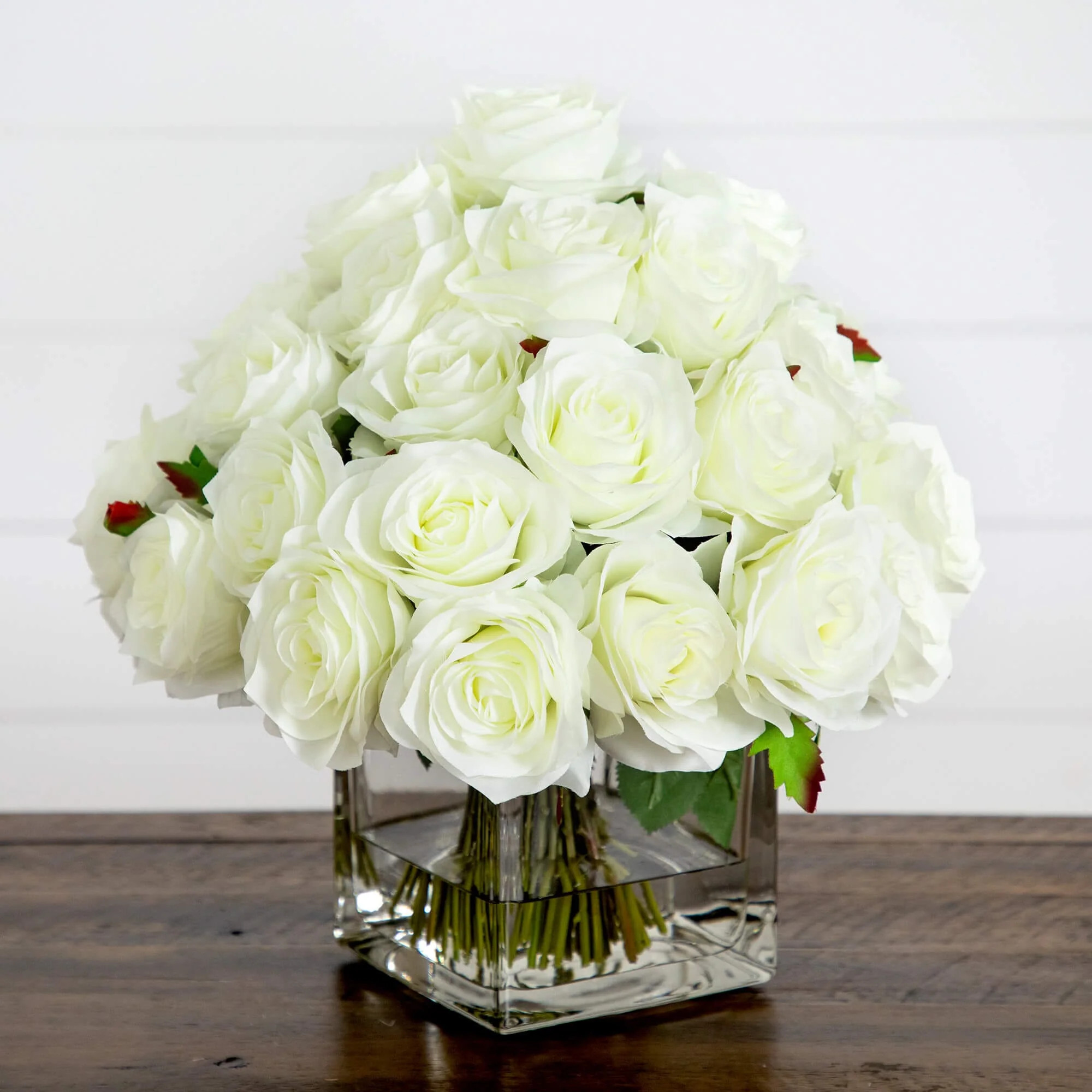 Wedding Collection 13" Artificial Rose Arrangement in Glass Vase | Nearly Natural