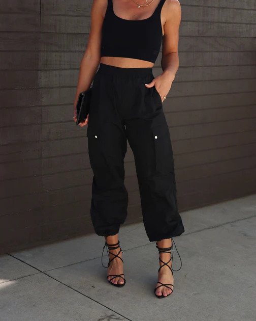 Let's Rewind Cargo Nylon Pants - Black | VICI